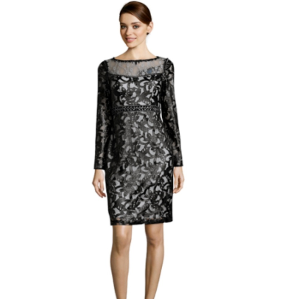 WOMEN Sue Wong  Faux Leather Embroidered dress